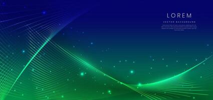 Abstract blue and green glowing lines curved overlapping background. Template premium award design. vector