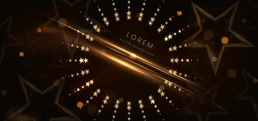 Golden star with golden on dark brown background with lighting effect and sparkle. Luxury template celebration award design.