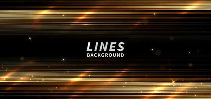 Abstract elegant gold glowing horizontal line with lighting effect sparkle on black background. Template premium award design. vector