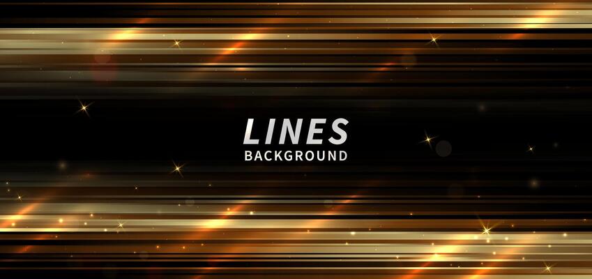 Abstract elegant gold glowing horizontal line with lighting effect sparkle on black background. Template premium award design.