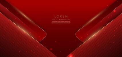 Luxury red square elegant on red background with golden lines and light effect. Template award design. vector