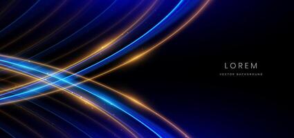 Abstract technology futuristic neon circle glowing blue and gold light lines with speed motion blur effect on black background. vector