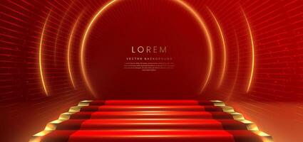 Elegant red stage with gold diagonal glowing lighting effect and sparkle. Template premium award design. vector