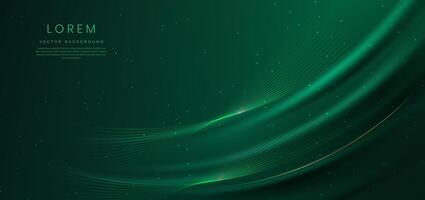 Abstact 3d luxury green curve with border golden curve lines elegant and lighting effect on green background. vector