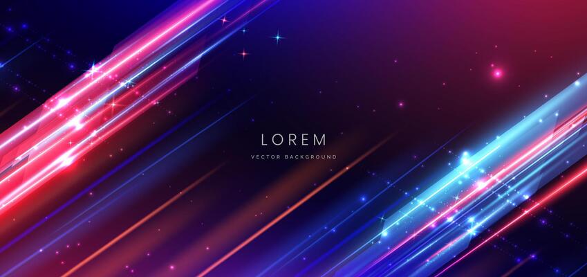 Abstract technology futuristic glowing neon blue and red light ray on dark blue background with lighting effect.