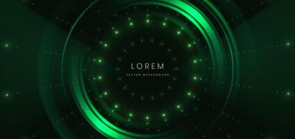 Abstract technology futuristic glowing dot neon green light ray on dark green background with lighting effect. vector