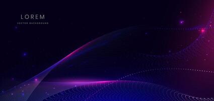 Abstract technology futuristic glowing neon blue and pink wave light lines with speed motion moving on dark blue background. vector