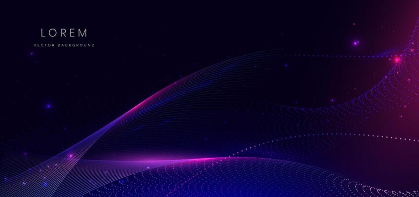 Abstract technology futuristic glowing neon blue and pink wave light lines with speed motion moving on dark blue background.