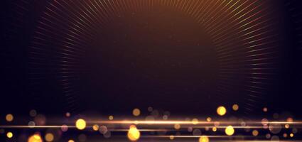 Elegant golden scene vertical glowing with lighting effect sparkle and bokeh on black background. Template premium award design. vector