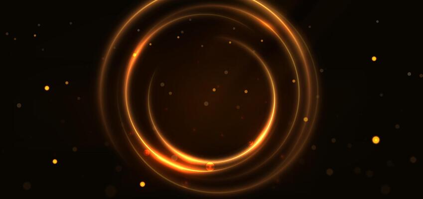 Abstract luxury golden circles lines overlapping on dark blue background with lighting effect and sprkle. Template premium award design.