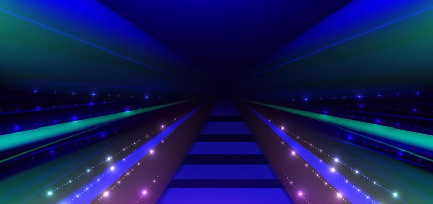 Abstract technology futuristic glowing light lines with speed motion movingon dark blue background.