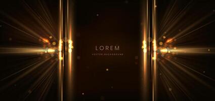 Abstract glowing gold vertical lighting lines on dark background with lighting effect and sparkle with copy space for text. vector