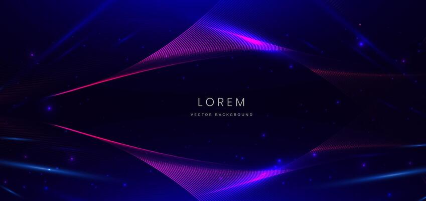 Abstract technology futuristic glowing wave light lines with speed motion movingon dark blue background.