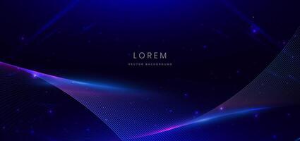 Abstract technology futuristic glowing wave light lines with speed motion movingon dark blue background. vector