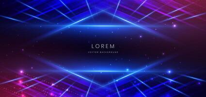 Abstract technology futuristic glowing lines neon blue and red light ray on dark blue background with lighting effect. vector