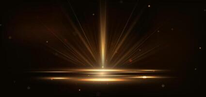 Abstract glowing gold vertical lighting lines on dark background with lighting effect and sparkle with copy space for text. Luxury design style. vector