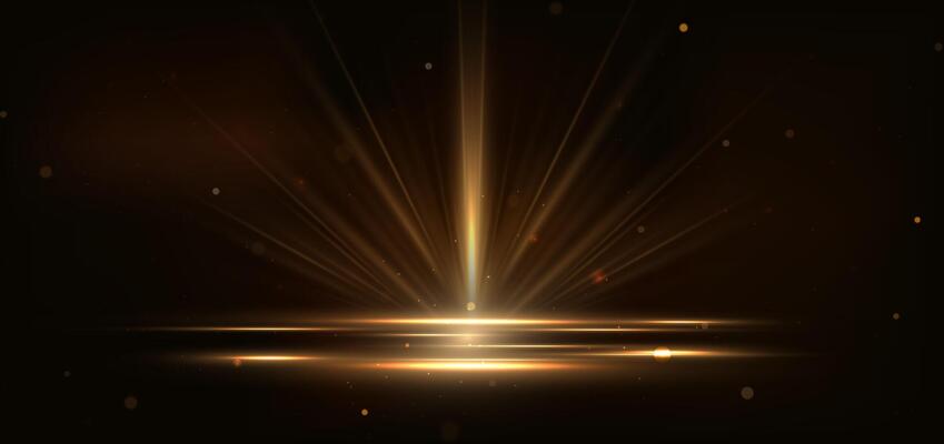 Abstract glowing gold vertical lighting lines on dark background with lighting effect and sparkle with copy space for text. Luxury design style.