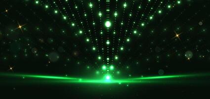 Abstract green dot lighting effect on dark green background with lighting effect and bokeh. vector