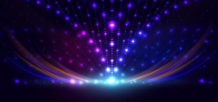 Abstract blue and pink dot lighting effect on dark background with lighting effect and bokeh. vector