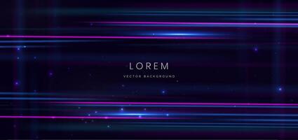 Abstract technology futuristic glowing blue and pink light lines with high-speed effect on dark blue background. vector