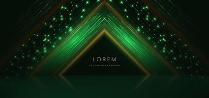 Abstract technology futuristic glowing dot neon green light ray on dark green background with lighting effect. vector