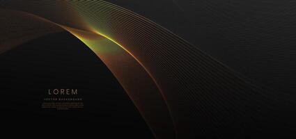 Abstract luxury golden lines curved overlapping on black background. Template premium award design. vector