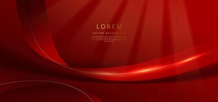 Abstract red ribbon shape on red background with lighting effect and copy space for text. Luxury design style. vector