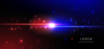 Abstract technology futuristic glowing neon blue and red light ray on dark blue background with lighting effect. vector