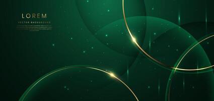 Abstract gold curved line on dark green background with lighting effect and sparkle with copy space for text. Luxury design style. vector