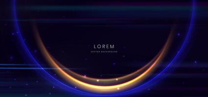 Abstract technology futuristic gold and blue curved glowing and light effect on dark blue background. vector
