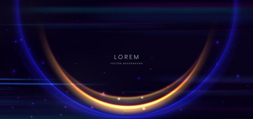 Abstract technology futuristic gold and blue curved glowing and light effect on dark blue background.
