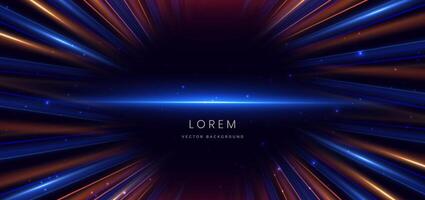 Abstract technology futuristic neon diagonal glowing blue and orange light ray with speed motion blur effect on dark blue background. vector