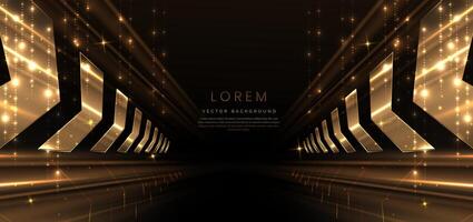 Elegant golden arrow diagonal glowing with lighting effect sparkle on black background. Template premium award design. vector