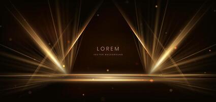 Abstract glowing gold vertical lighting lines on dark background with lighting effect and sparkle with copy space for text. vector