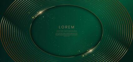 Abstract luxury green background with circles golden and lighting effect. vector