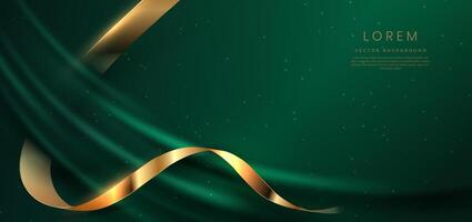 Abstact luxury green curve with golden ribbon and lighting effect on green background. vector