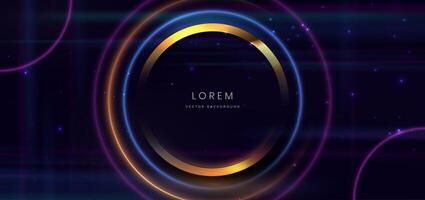 Abstract technology futuristic gold circles neon glowing and light lines effect on dark blue background. vector