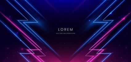 Abstract blue and pink neon diagonal glowing on dark blue background with lingthing effect sparkle. vector