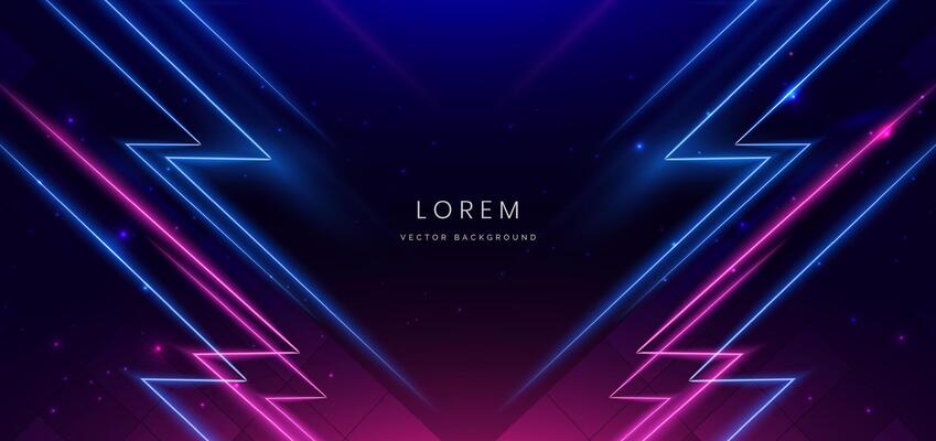 Abstract blue and pink neon diagonal glowing on dark blue background with lingthing effect sparkle.