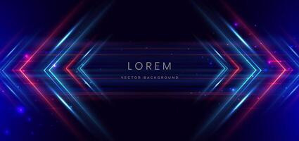 Abstract technology futuristic glowing neon arrow blue and red light lines with speed motion moving on dark blue background. vector