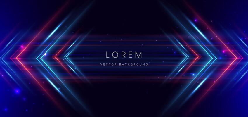 Abstract technology futuristic glowing neon arrow blue and red light lines with speed motion moving on dark blue background.