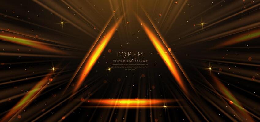 Abstract luxury golden triangle ligh ray on dark brown background with lighting effect and sprkle. Template premium award design.