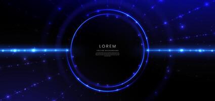 Abstract technology futuristic glowing neon circle frame blue light ray on dark blue background with lighting effect. vector