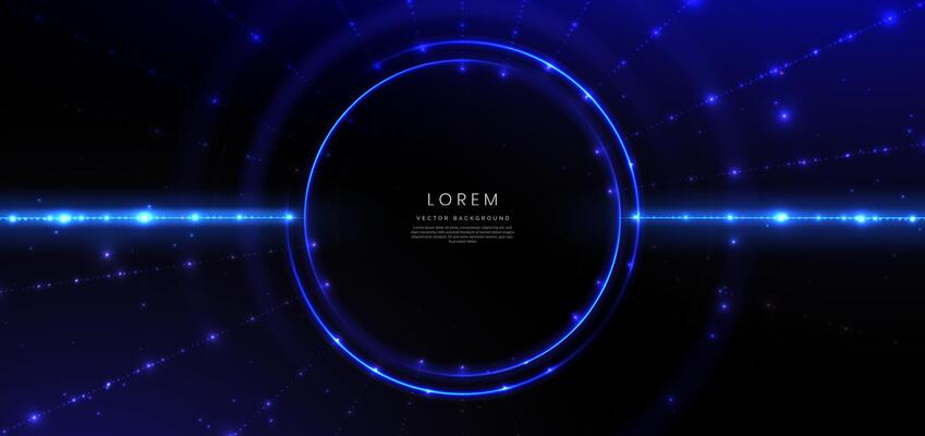 Abstract technology futuristic glowing neon circle frame blue light ray on dark blue background with lighting effect.
