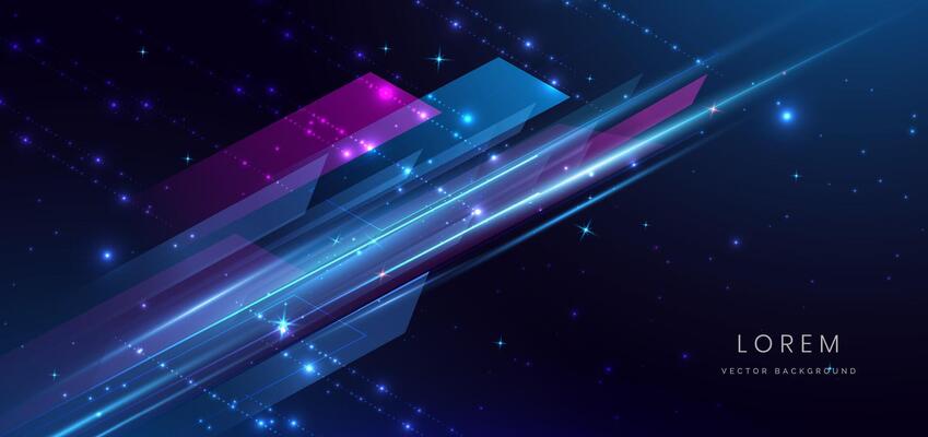 Abstract technology futuristic glowing neon blue and pink light ray on dark blue background with lighting effect.