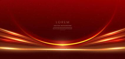 Abstract red background with golden lines and lighting effect. Luxury design style. Template premium award design. vector