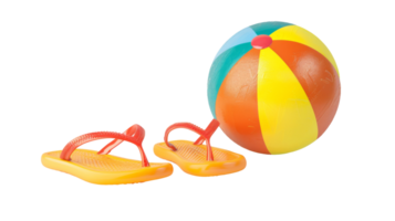 Beach ball beside flip-flops on the transparent background, Format png