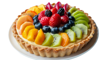 Fruit tart, with a crisp pastry shell filled with creamy custard on the transparent background, Format png