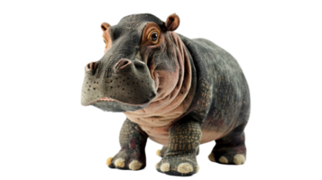 Plush hippopotamus toy with stitched eyes on the transparent background, Format png