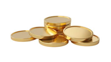 Golden coins in 3d render glossy shape on the transparent background, Format png